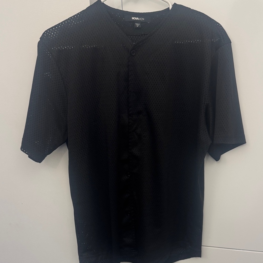 Fashion Nova Black Mesh Jersey Shirt